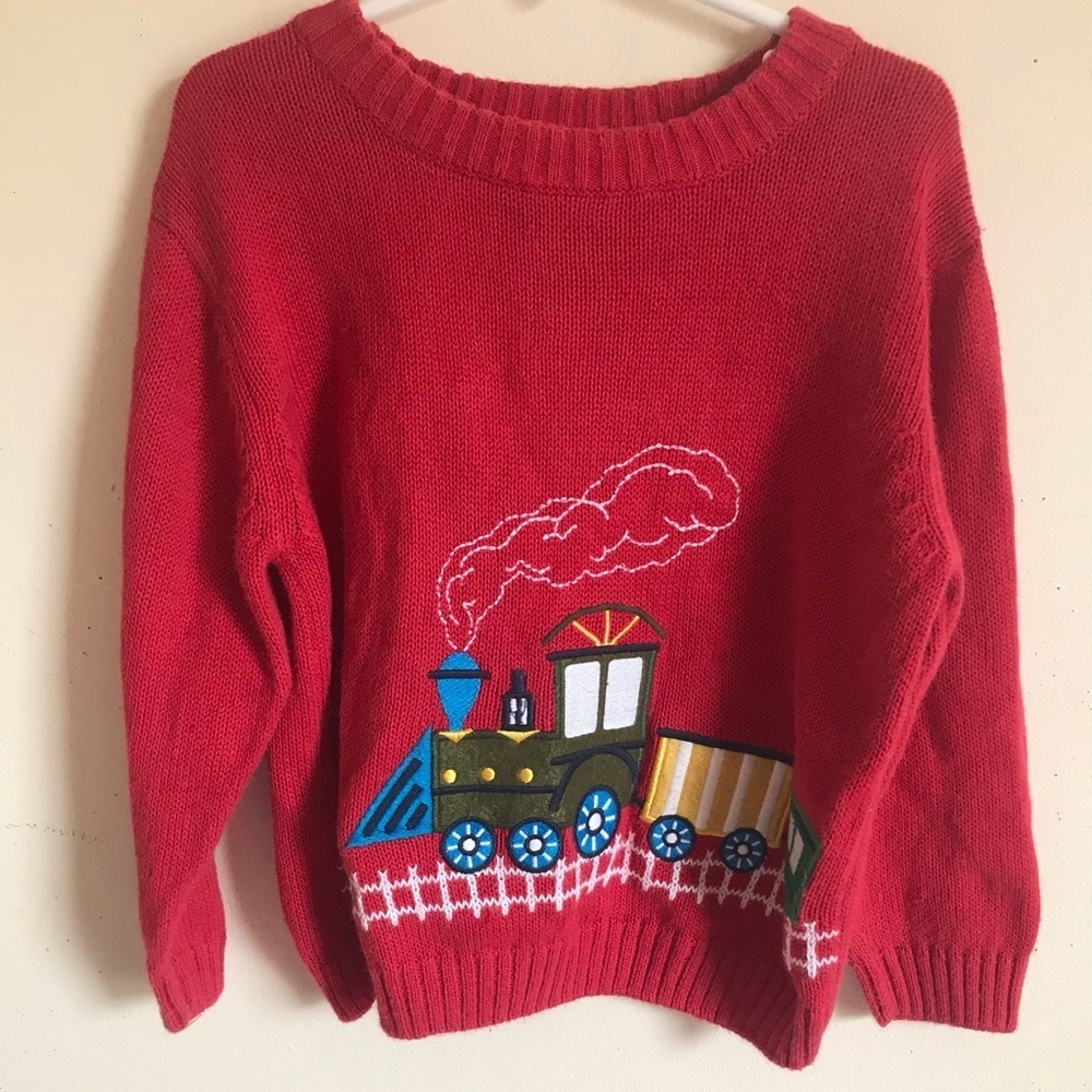 Rare Vintage 1980’s Train Appliqué Sweater